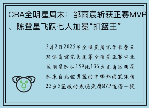 CBA全明星周末：邹雨宸斩获正赛MVP、陈登星飞跃七人加冕“扣篮王”